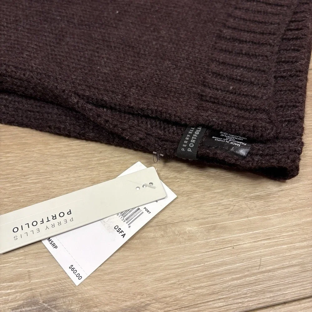 NWT Perry Ellis Brown‎ Acrylic One Size Knit Wrap Scarf